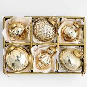 New! Crate&Barrel Gold Glass Ornament Collection, Set of 6